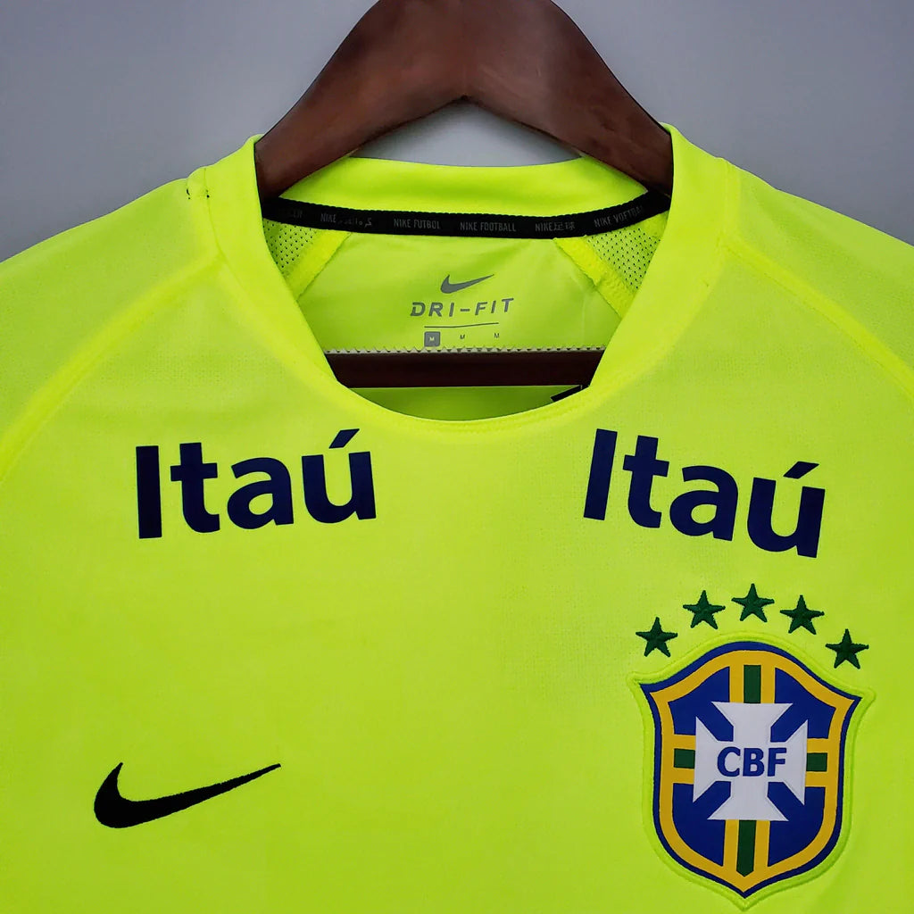 Camisa Brasil Retrô Treino 2010 Amarela Fluorescente Masculina