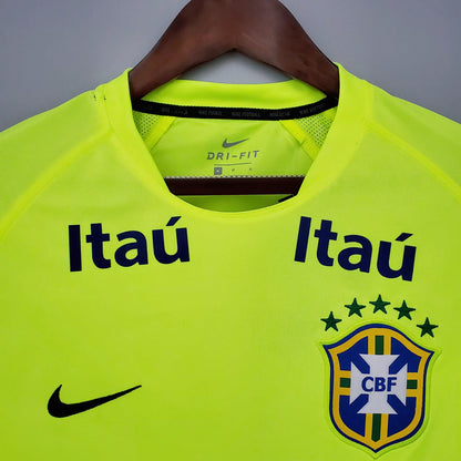 Camisa Brasil Retrô Treino 2010 Amarela Fluorescente Masculina