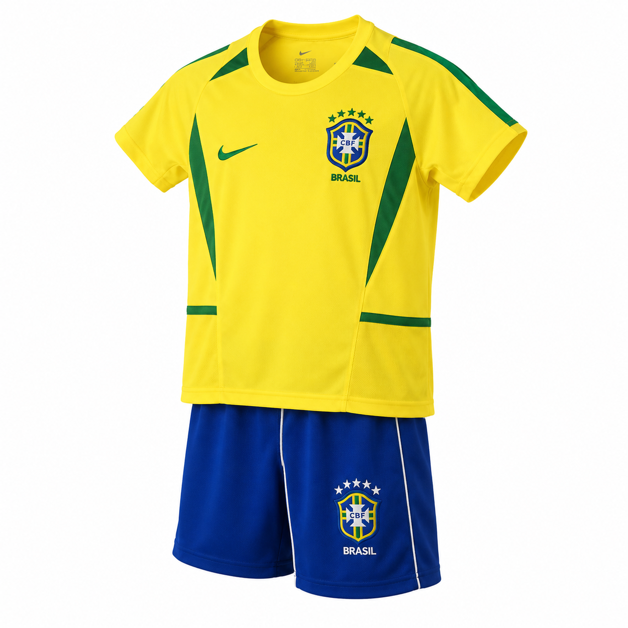 Kit Infantil Brasil Retrô 2002 Amarelo Penta Campeão