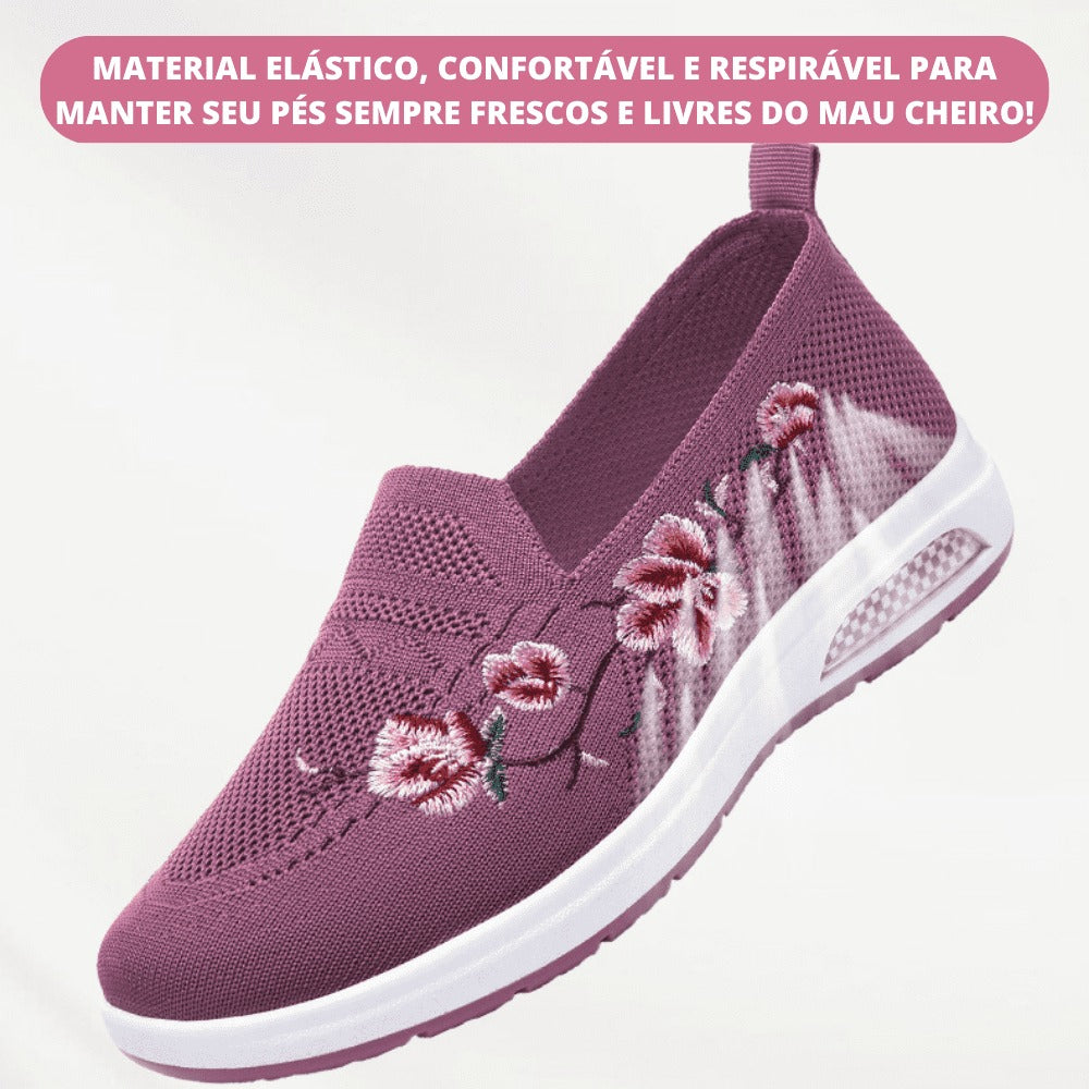 Tênis Anatômico Feminino Com Amortecimento Sport Flowers - Lançamento