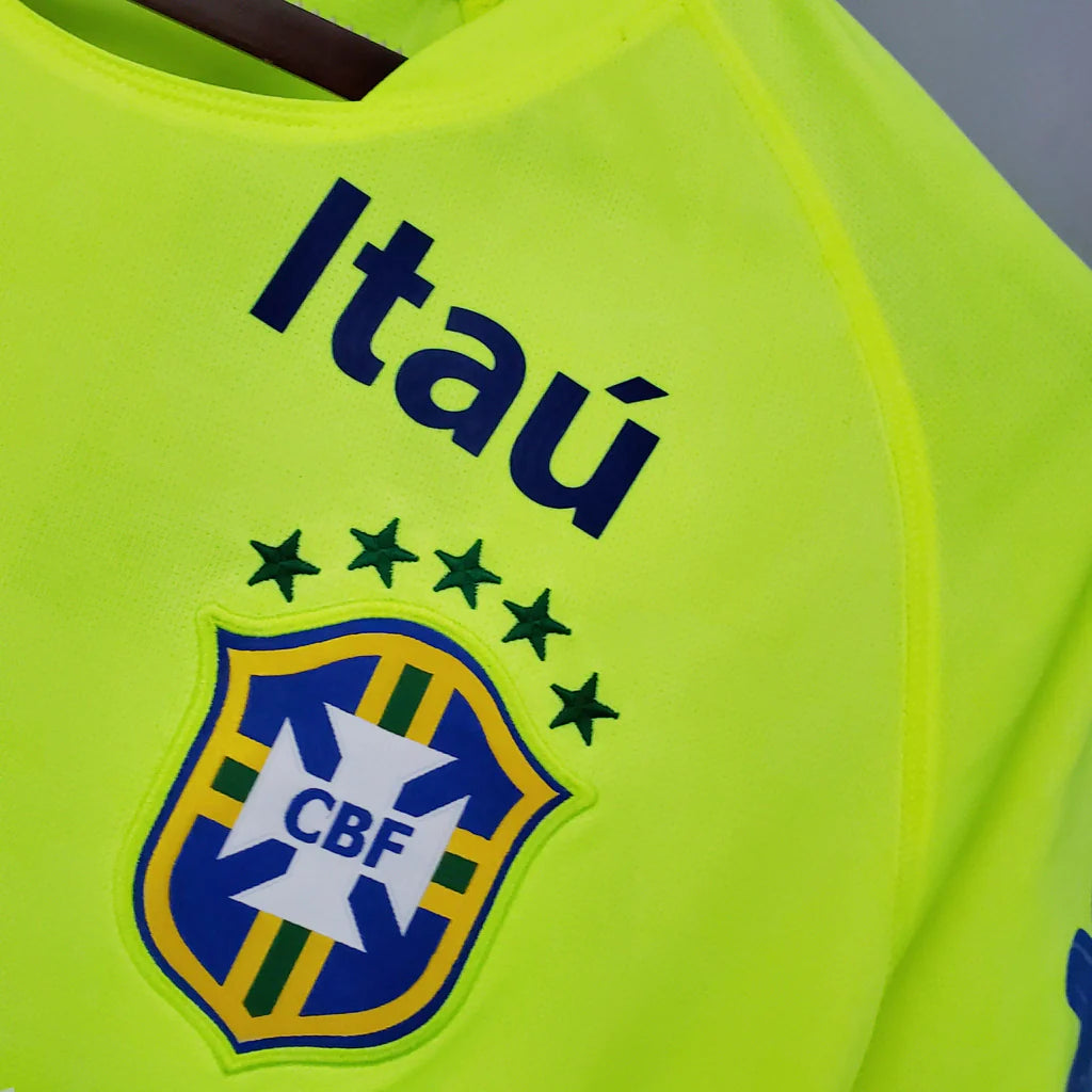 Camisa Brasil Retrô Treino 2010 Amarela Fluorescente Masculina