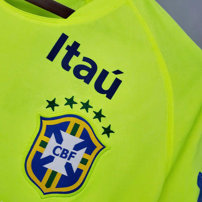 Camisa Brasil Retrô Treino 2010 Amarela Fluorescente Masculina