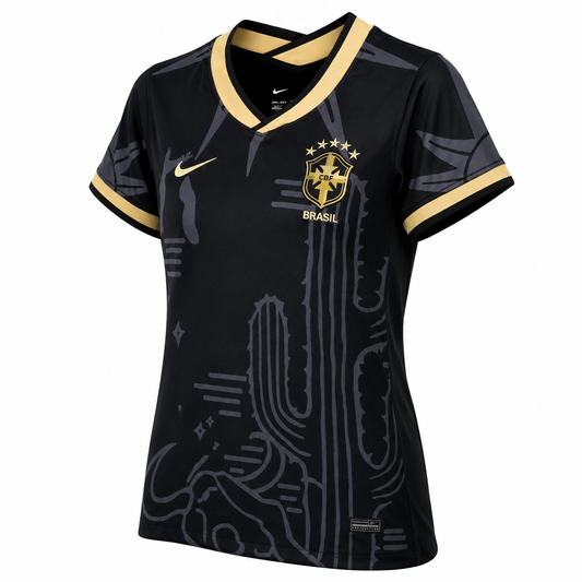Camisa Seleção Brasileira Edição Especial Nordeste 2022/2023 Preta Dourada Feminina