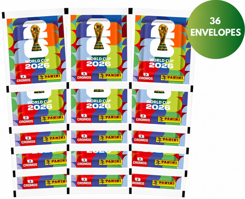 Kit 36 Envelopes Figurinhas Copa do Mundo 2026 + Cartela Capa Comum
