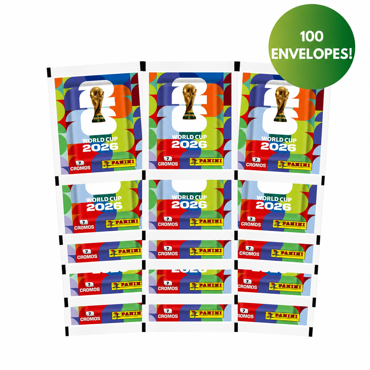 Kit 100 Envelopes Figurinhas Copa do Mundo 2026 + Cartela Capa Comum