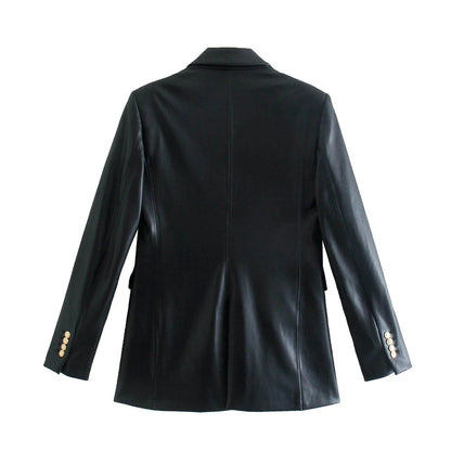 Jaqueta em Couro Vintage-Feminina