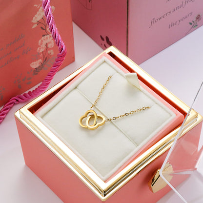 Caixa Rotativa Rosa Eterna Com Colar de Coração Personalizado