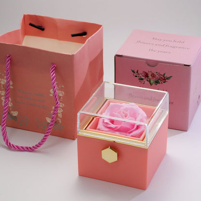 Caixa Rotativa Rosa Eterna Com Colar de Coração Personalizado