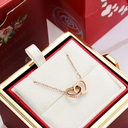 Caixa Rotativa Rosa Eterna Com Colar de Coração Personalizado