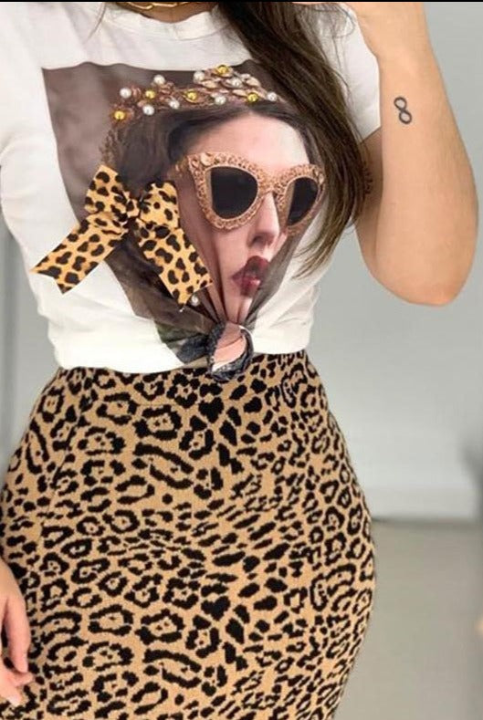 Conjunto Leopardo Casual de Duas Peças  O-Nick