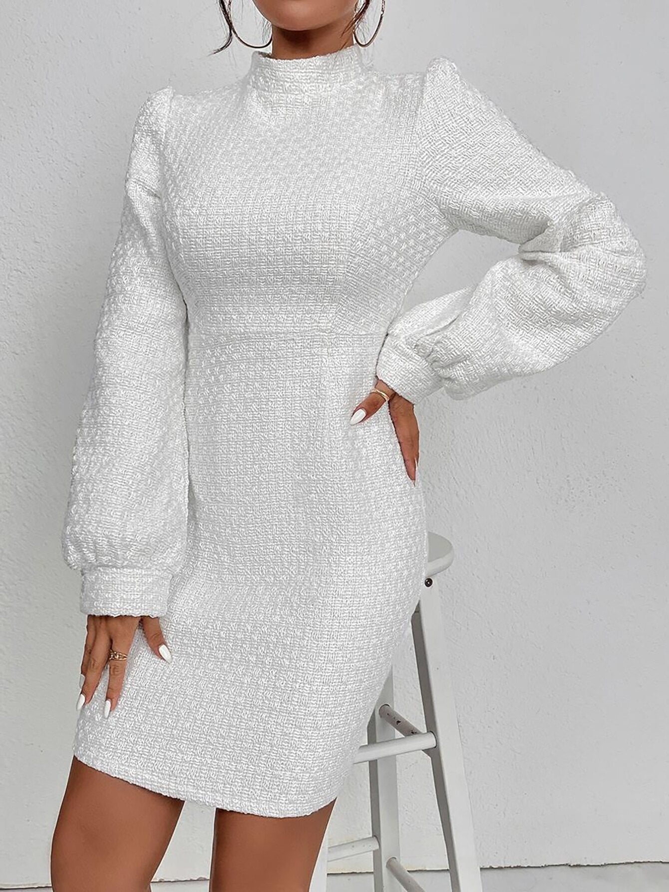 Vestido Midid Branco elegante- Francis  Outono/ inverno
