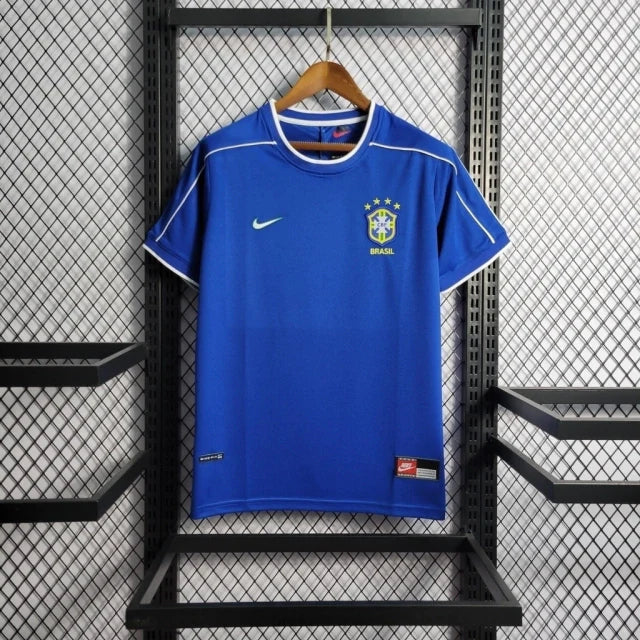 Camisa Brasil Retrô 1998 Azul Away Copa da França Masculina