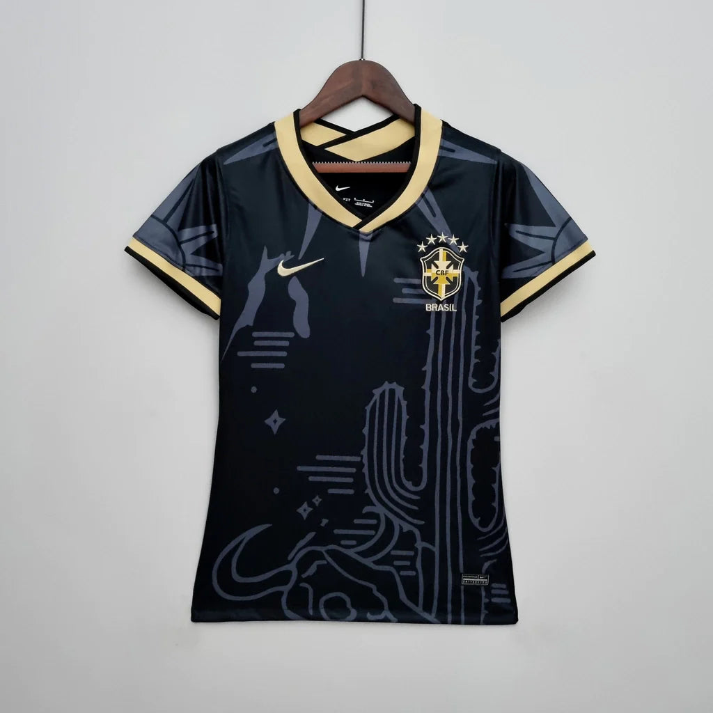 Camisa Seleção Brasileira Edição Especial Nordeste 2022/2023 Preta Dourada Feminina