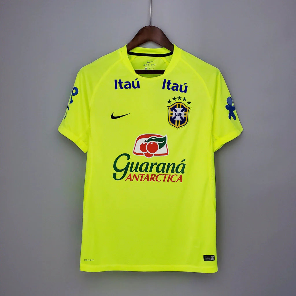 Camisa Brasil Retrô Treino 2010 Amarela Fluorescente Masculina