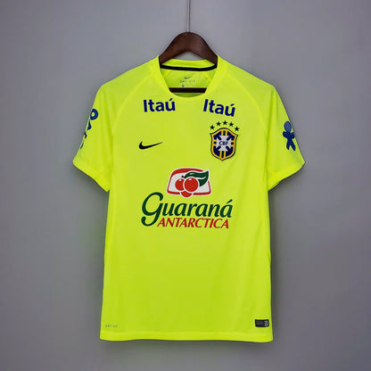 Camisa Brasil Retrô Treino 2010 Amarela Fluorescente Masculina